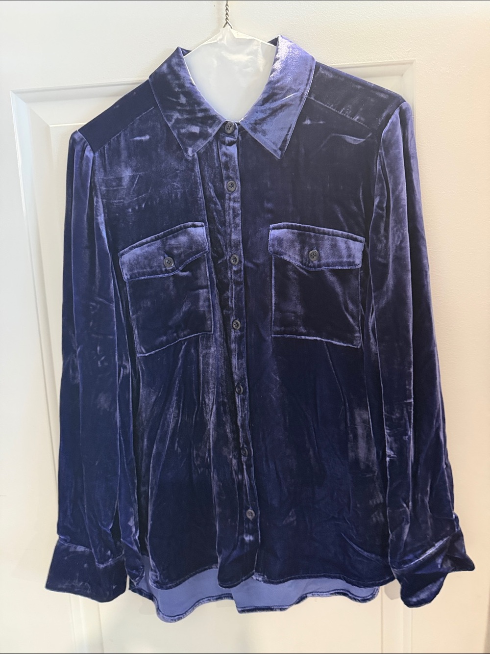 Sundance Velvet Silk Viscose Long-Sleeve Button-Up Shirt - Deep Blue Purple sz S